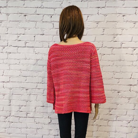 Designer - ST. JOHN Gorgeous 100% cotton pink/red/orange cable knit sweater - Picture 8 of 10